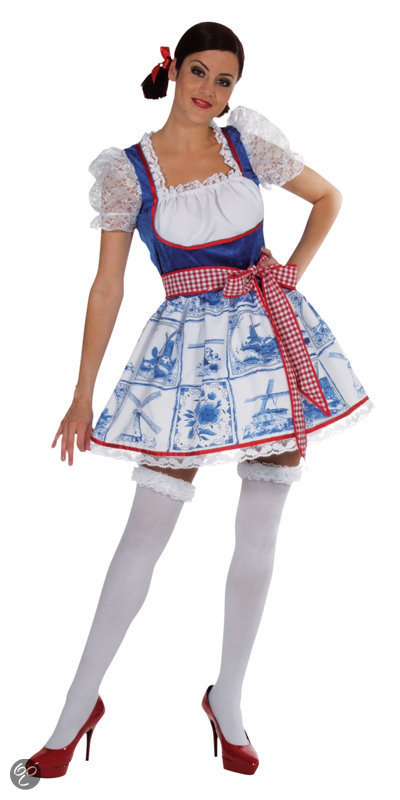 Sexy dirndl met opdruk van Delfts blauwe tegeltjes | Oktoberfest kleding dames maat M (38/40)